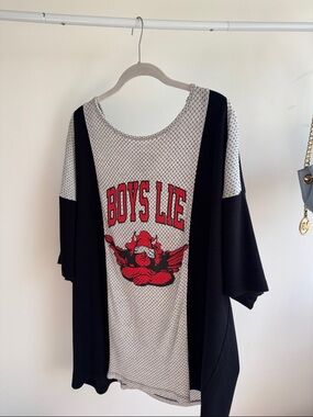 Boys Lie Black & White Mesh Tee with Red Graphic
